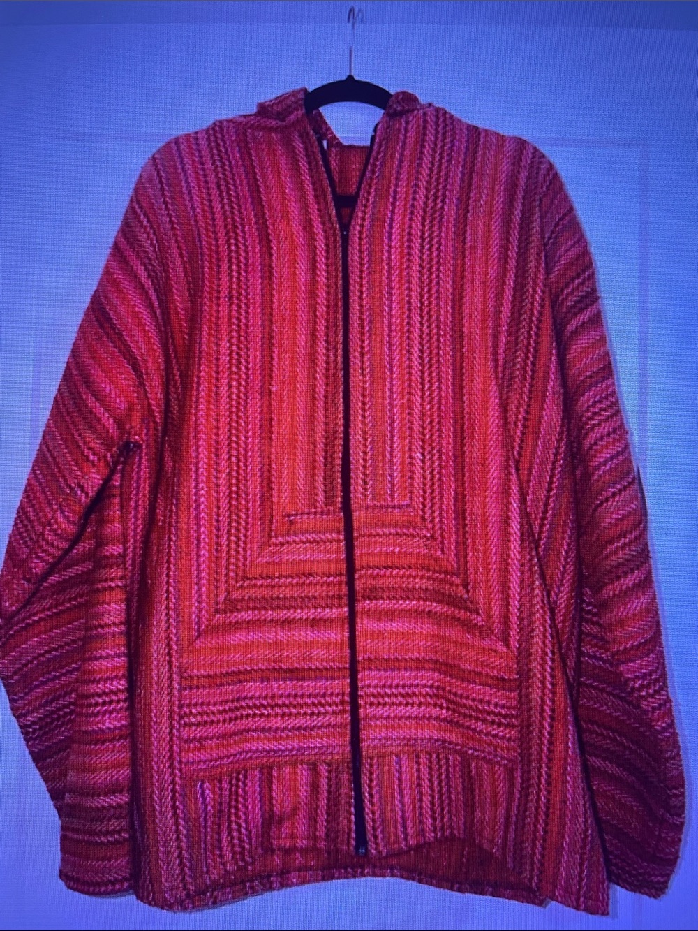 Men's Red Striped Hooded Zip-Up Jacket